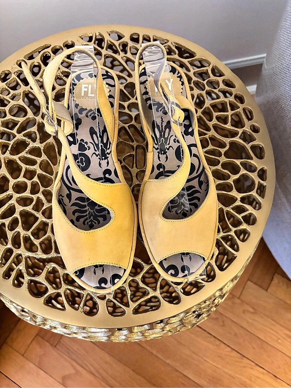 Fly London Wedge Sandals Floral Yellow & Black EU 38